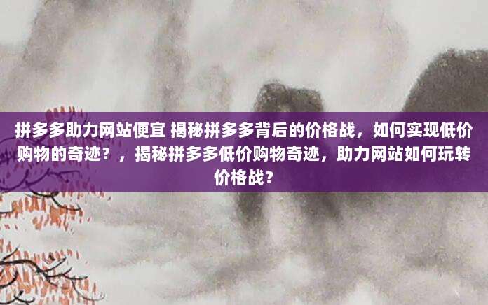 拼多多助力网站便宜 揭秘拼多多背后的价格战，如何实现低价购物的奇迹？，揭秘拼多多低价购物奇迹，助力网站如何玩转价格战？