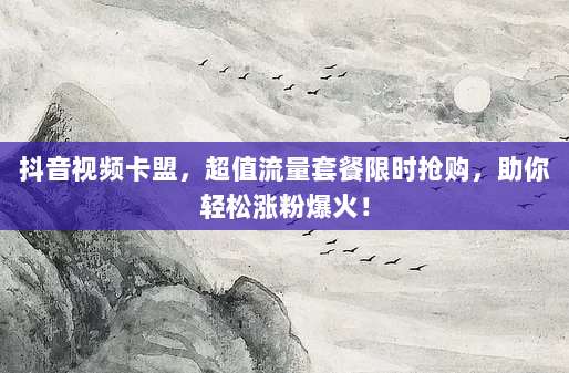 抖音视频卡盟，超值流量套餐限时抢购，助你轻松涨粉爆火！