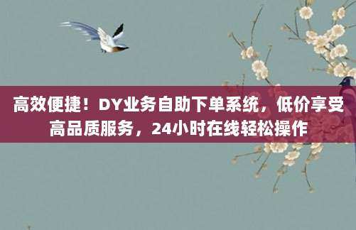 高效便捷！DY业务自助下单系统，低价享受高品质服务，24小时在线轻松操作