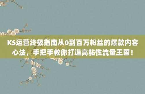 KS运营终极指南从0到百万粉丝的爆款内容心法，手把手教你打造高粘性流量王国！