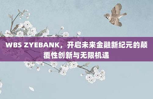 WBS ZYEBANK，开启未来金融新纪元的颠覆性创新与无限机遇